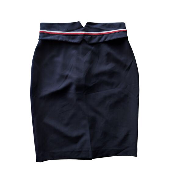 New Tommy Hilfiger Women's Navy Blue Midi Skirt Red White Stripes at Waist Sz 6 - Picture 2 of 11